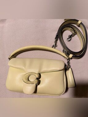 Cream Leather Shoulder Bag with Silver Hardware